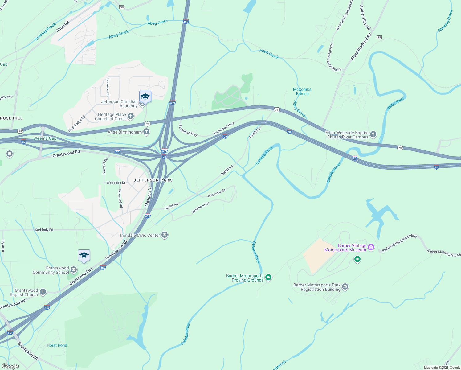 map of restaurants, bars, coffee shops, grocery stores, and more near 3605 Ratliff Road in Birmingham