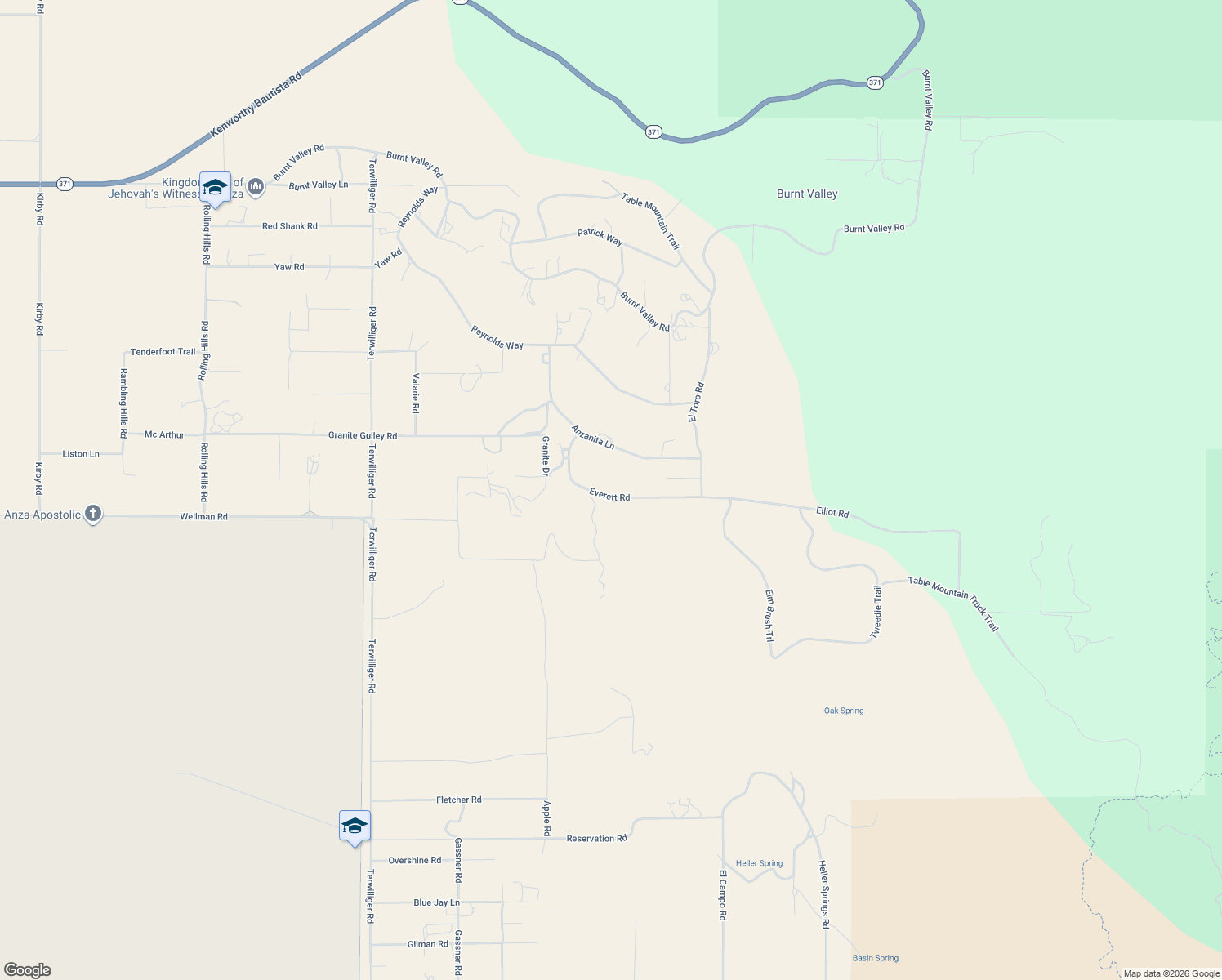 map of restaurants, bars, coffee shops, grocery stores, and more near 59710 Everett Road in Anza