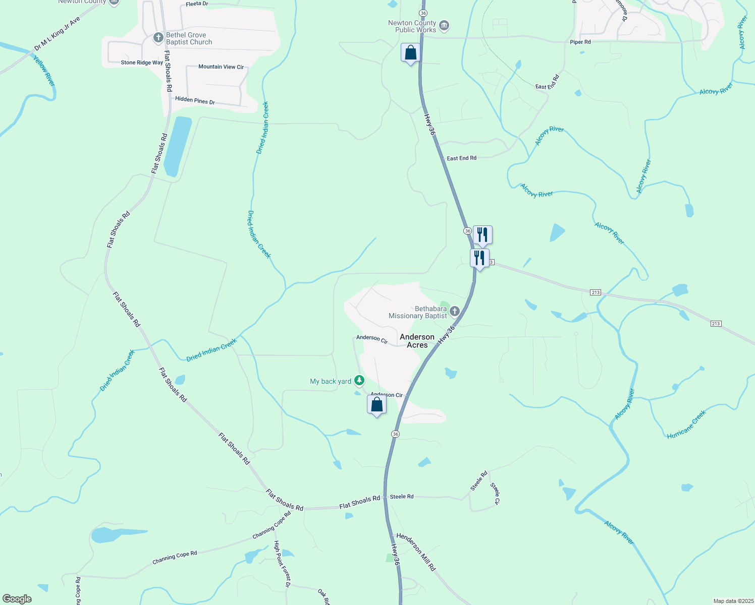 map of restaurants, bars, coffee shops, grocery stores, and more near 600 Anderson Court in Covington