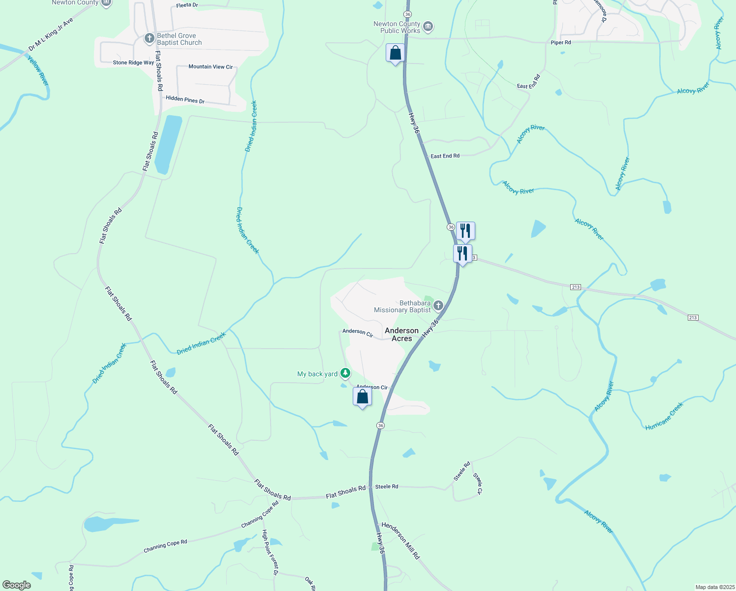 map of restaurants, bars, coffee shops, grocery stores, and more near 600 Anderson Court in Covington
