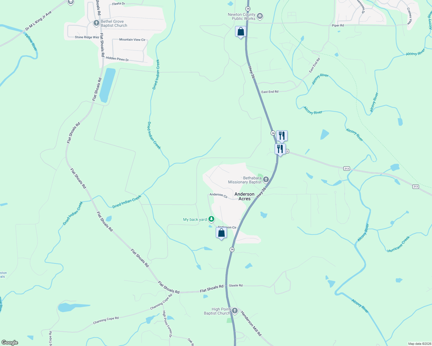 map of restaurants, bars, coffee shops, grocery stores, and more near 600 Anderson Court in Covington