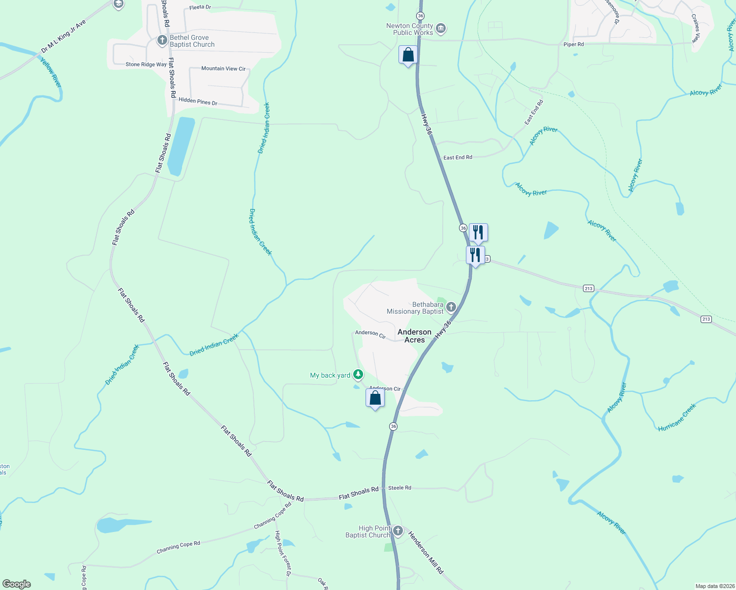 map of restaurants, bars, coffee shops, grocery stores, and more near 600 Anderson Court in Covington