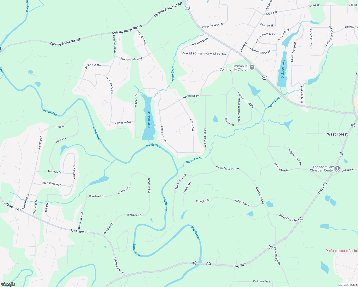 map of restaurants, bars, coffee shops, grocery stores, and more near 5133 Fawn Ln SW in Conyers
