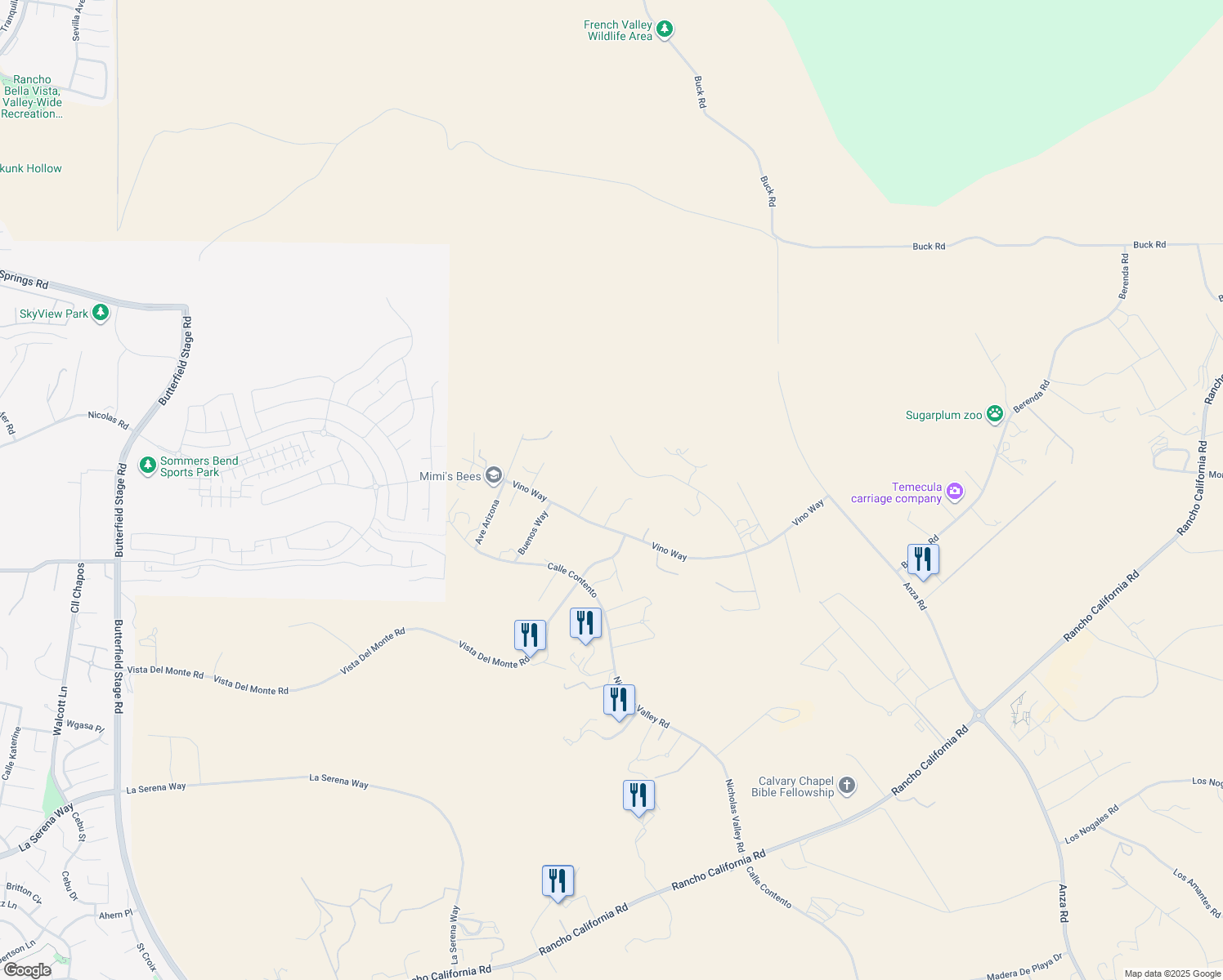 map of restaurants, bars, coffee shops, grocery stores, and more near 40810 County Center Drive in Temecula