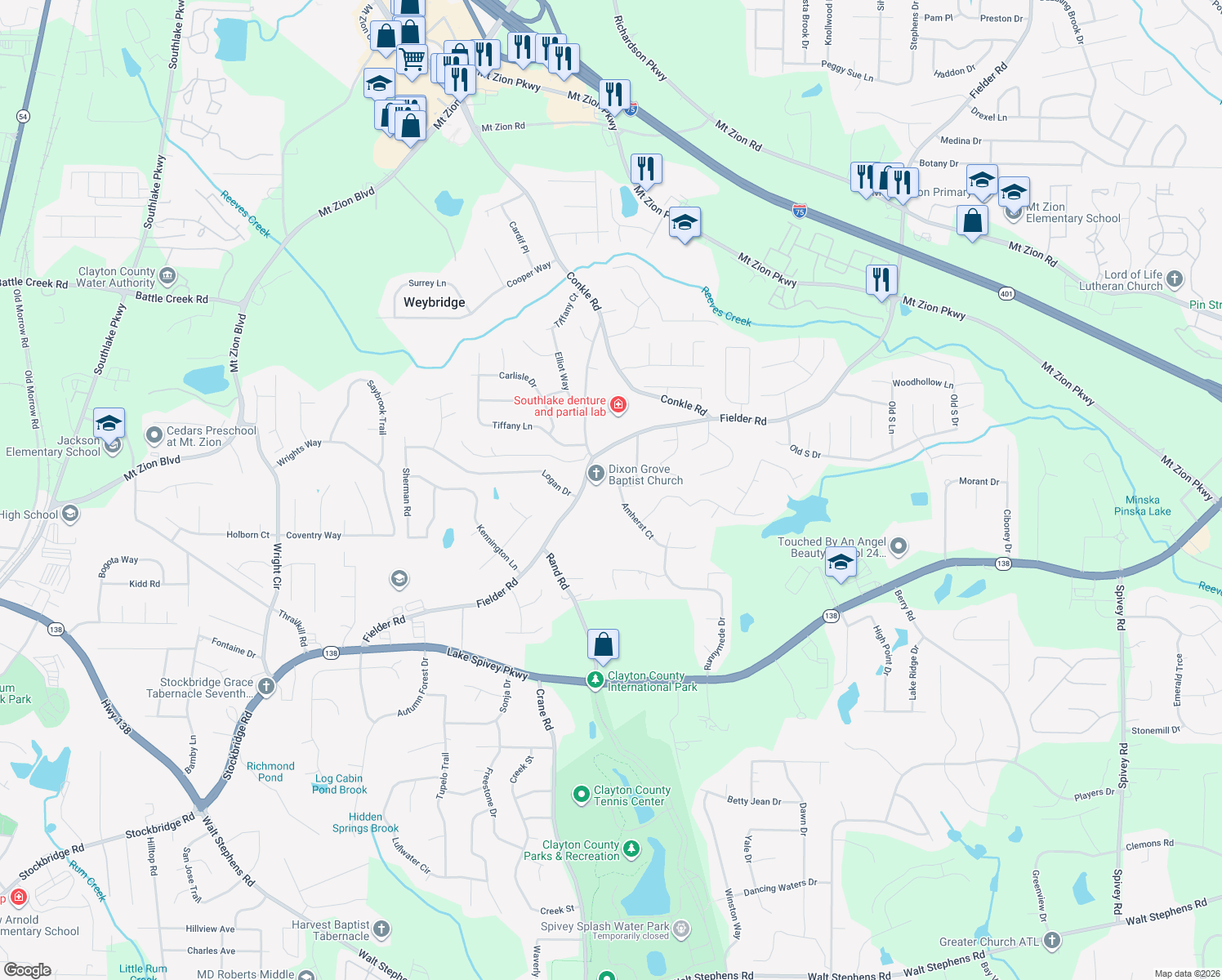 map of restaurants, bars, coffee shops, grocery stores, and more near 7695 Amherst Court in Jonesboro