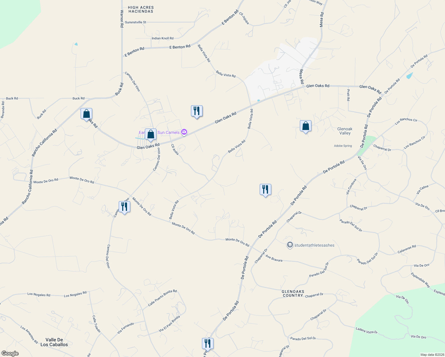 map of restaurants, bars, coffee shops, grocery stores, and more near 39570 Calle Anita in Temecula