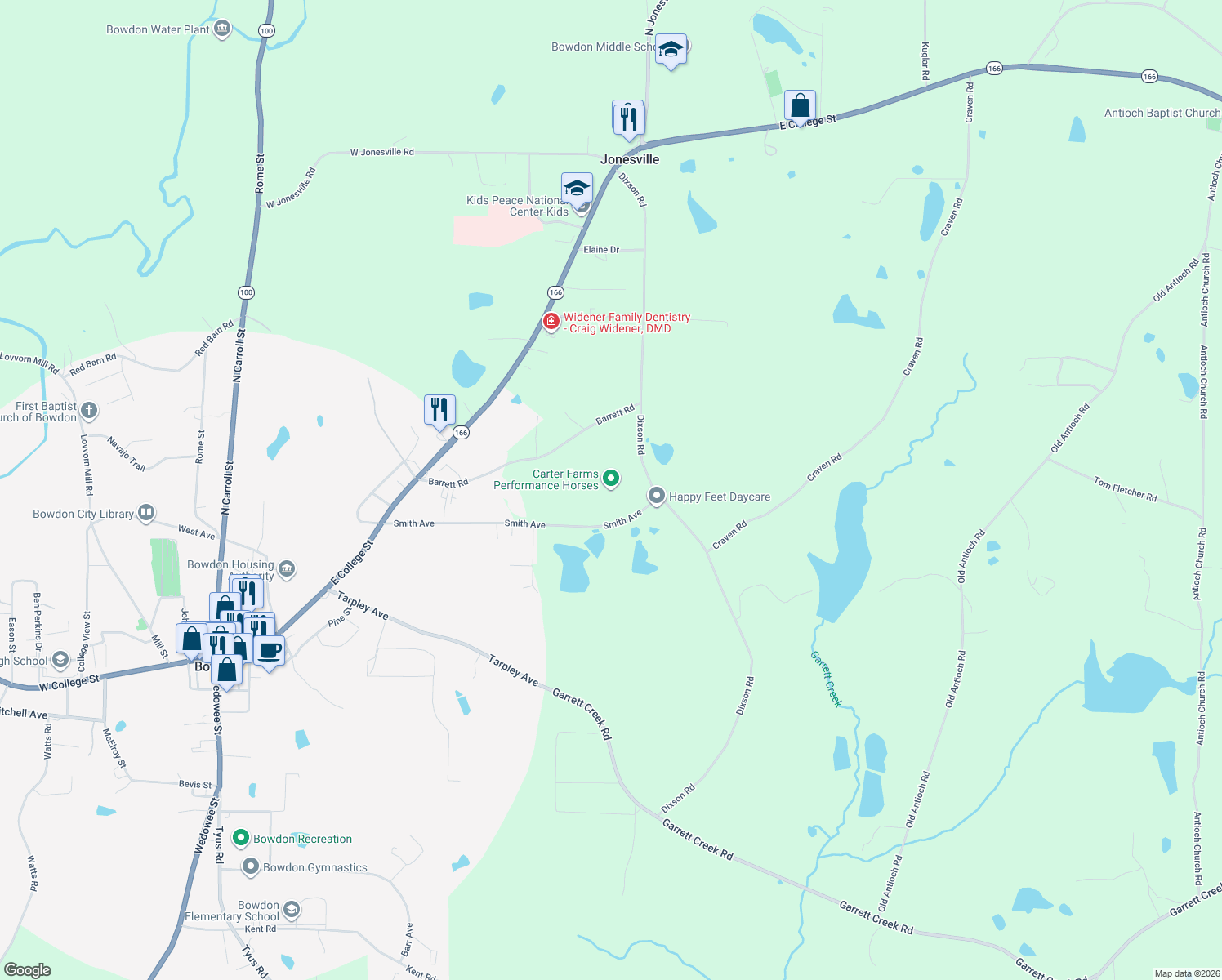 map of restaurants, bars, coffee shops, grocery stores, and more near 394 Smith Ave in Bowdon