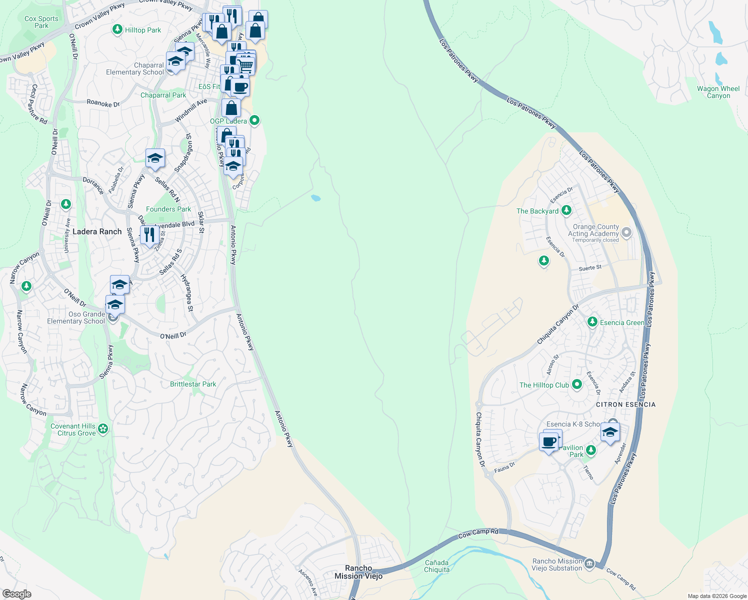 map of restaurants, bars, coffee shops, grocery stores, and more near 291 Heartland Way in Mission Viejo