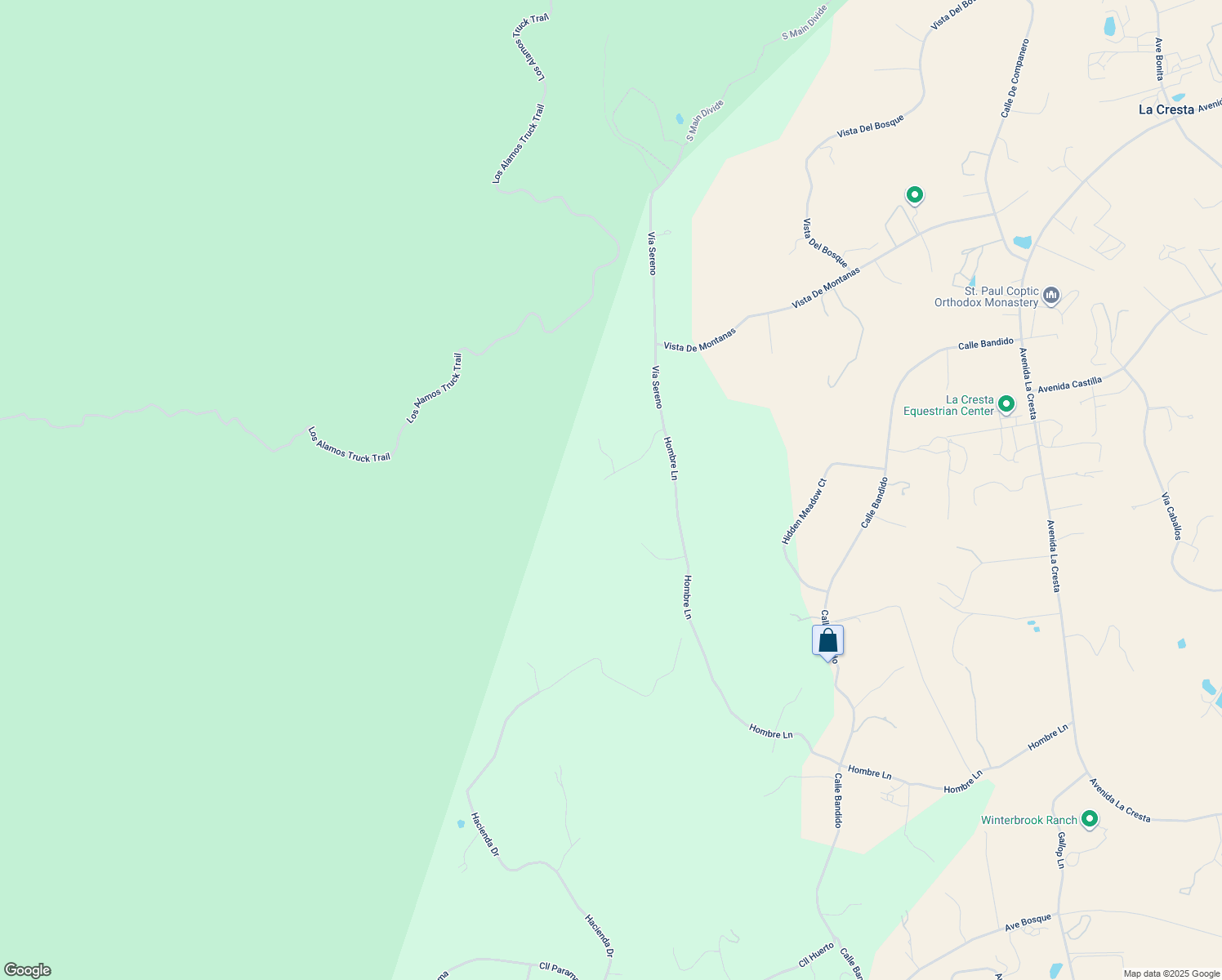 map of restaurants, bars, coffee shops, grocery stores, and more near La Cresta Highlands Circle in Riverside County
