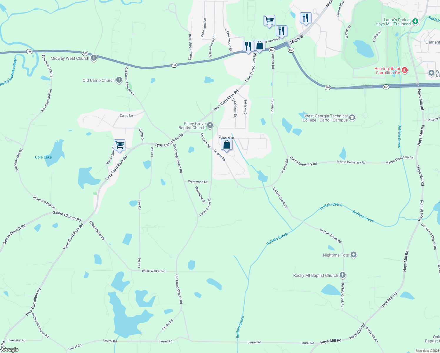 map of restaurants, bars, coffee shops, grocery stores, and more near 60 Plymouth Lane in Carrollton