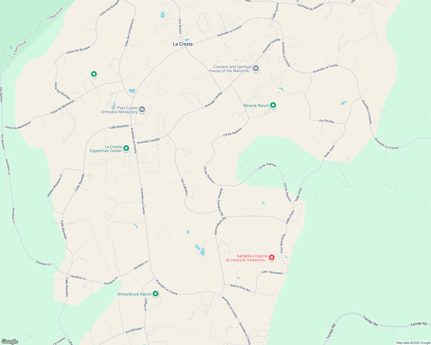 map of restaurants, bars, coffee shops, grocery stores, and more near Calle De Suenos in Riverside County