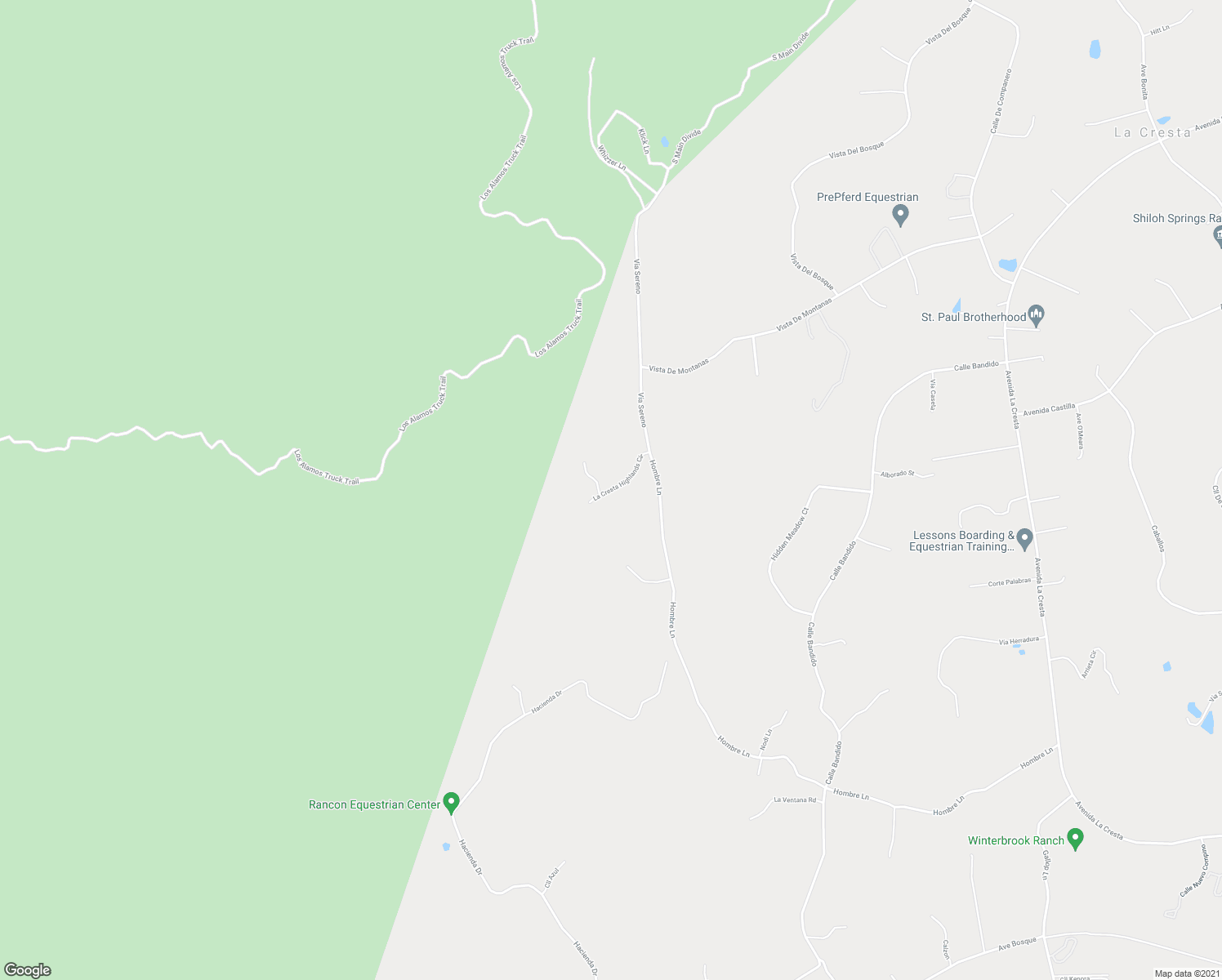 map of restaurants, bars, coffee shops, grocery stores, and more near La Cresta Highlands Circle in Riverside County