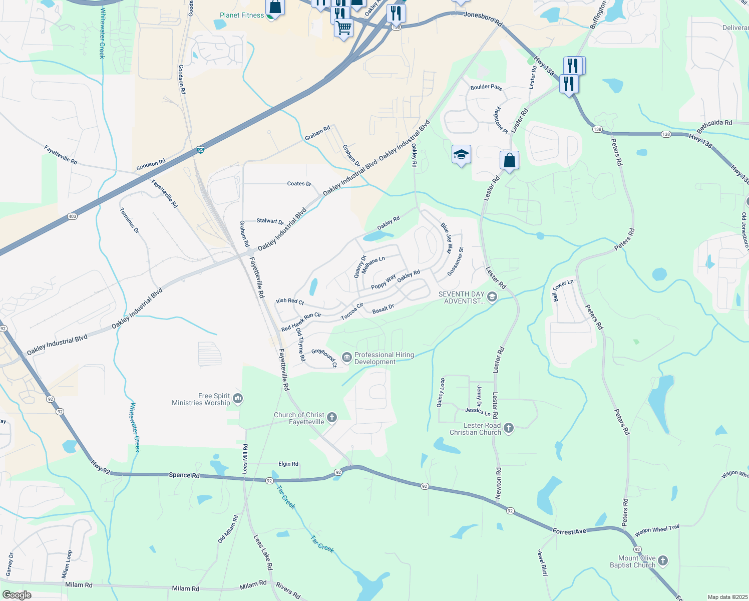 map of restaurants, bars, coffee shops, grocery stores, and more near 7367 Toccoa Cir in Union City