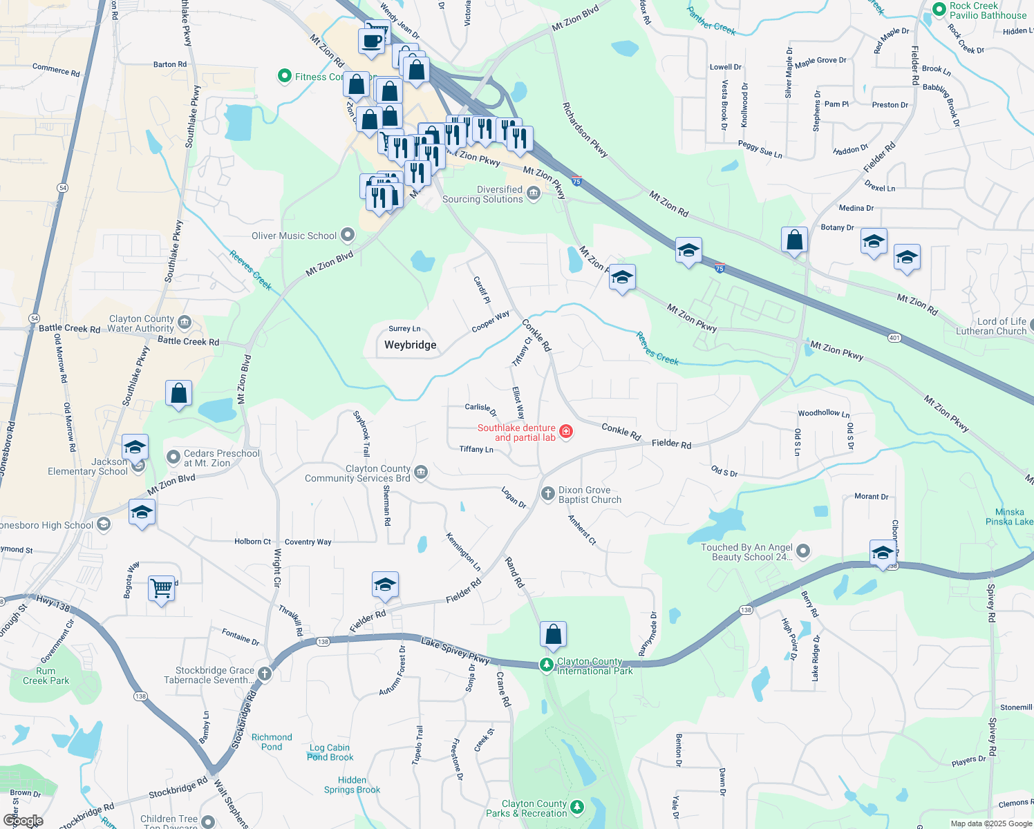 map of restaurants, bars, coffee shops, grocery stores, and more near 2254 Lisbon Lane in Jonesboro