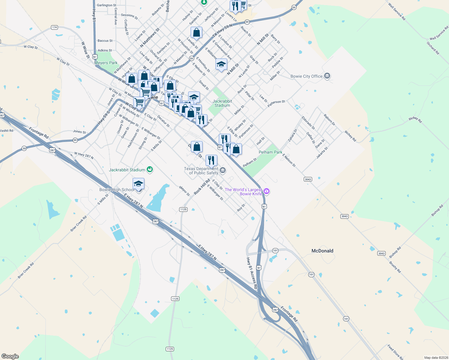 map of restaurants, bars, coffee shops, grocery stores, and more near 703 Decatur St in Bowie