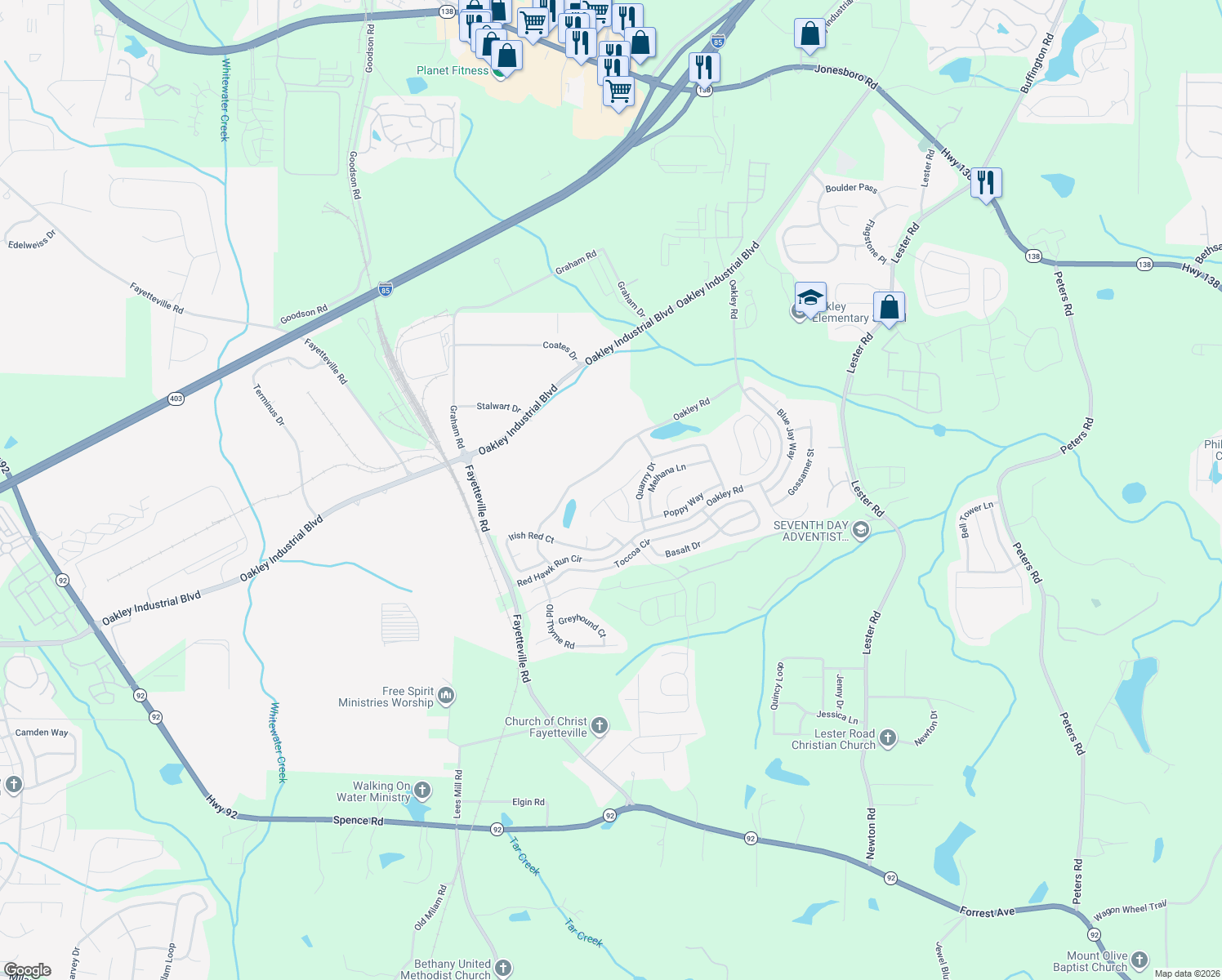 map of restaurants, bars, coffee shops, grocery stores, and more near 7475 Sandstone Ln in Union City