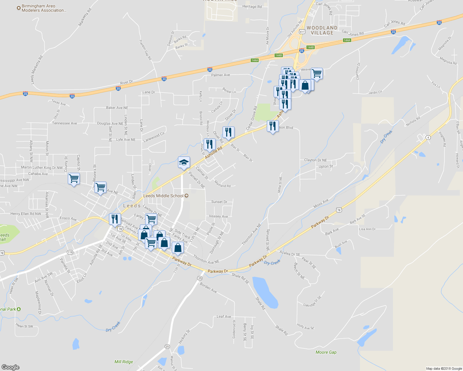 map of restaurants, bars, coffee shops, grocery stores, and more near 1238 Maitland Road in Leeds