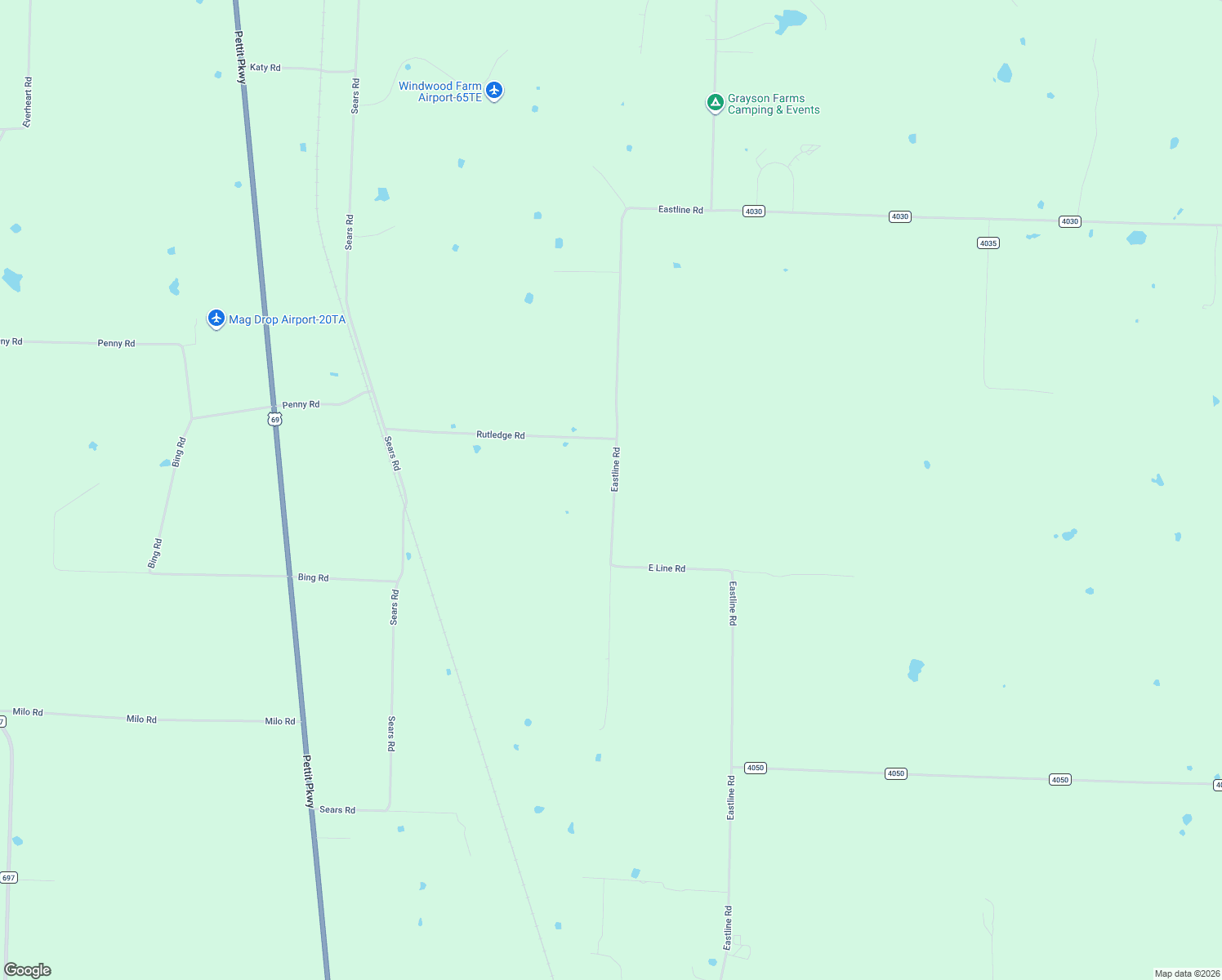 map of restaurants, bars, coffee shops, grocery stores, and more near 4636 East Line Road in Whitewright