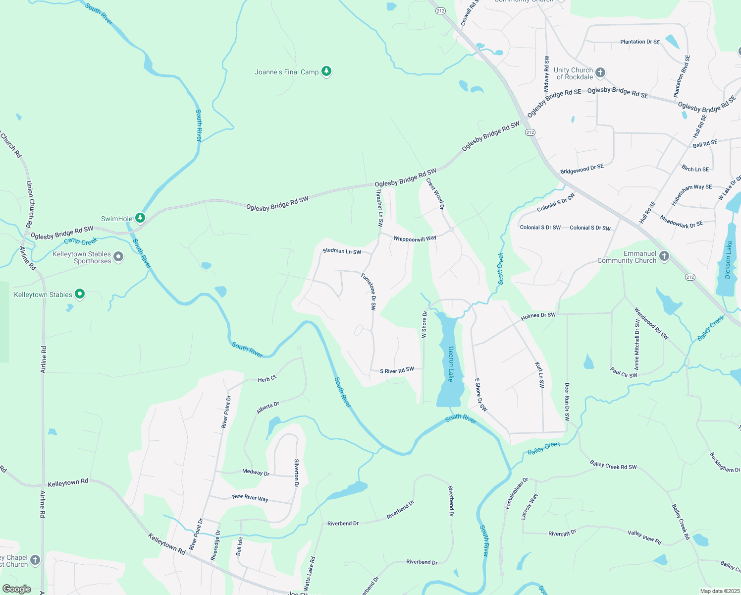 map of restaurants, bars, coffee shops, grocery stores, and more near 5561 Turnstone Drive Southwest in Conyers