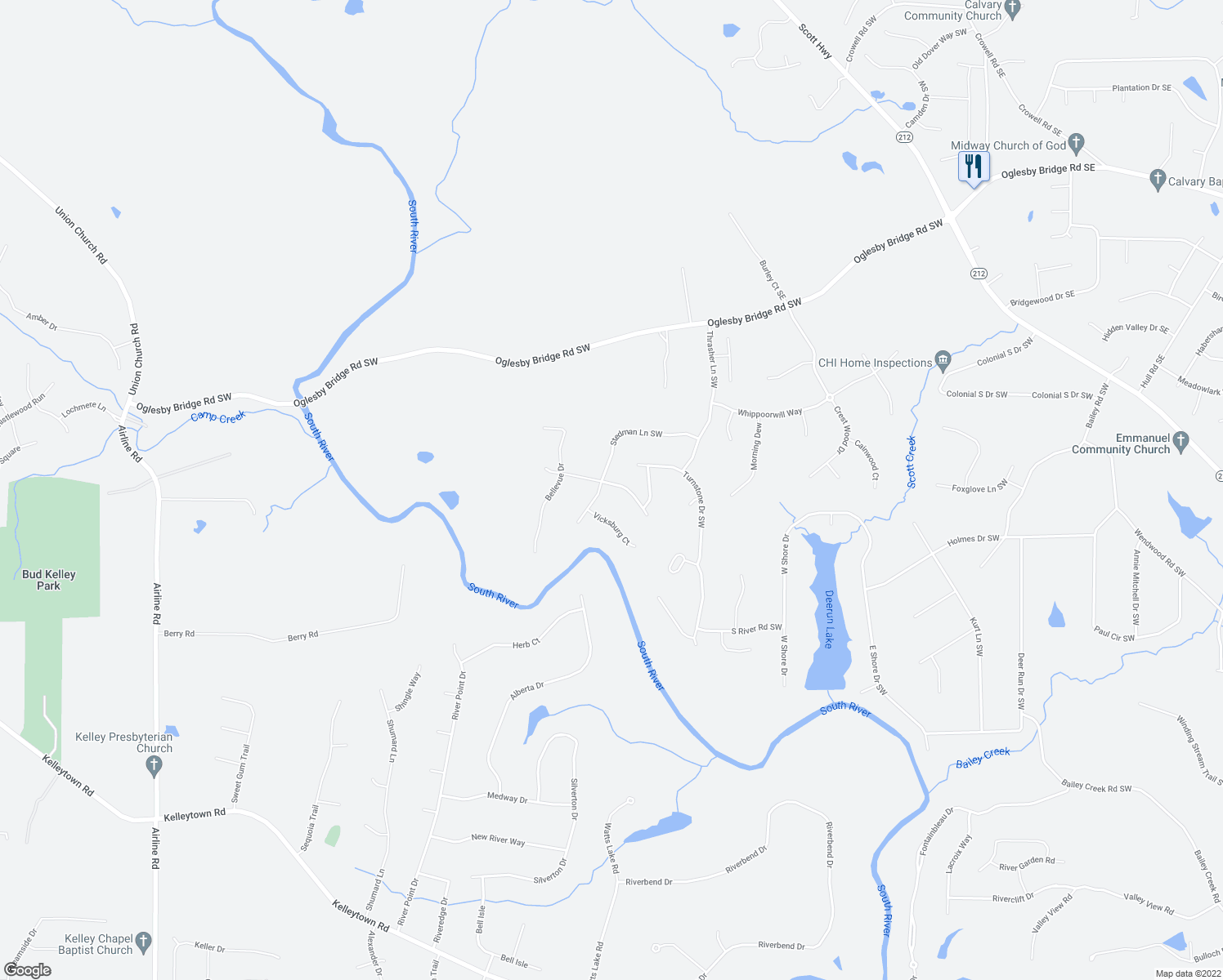 map of restaurants, bars, coffee shops, grocery stores, and more near 5810 Ambrose Drive Southwest in Conyers