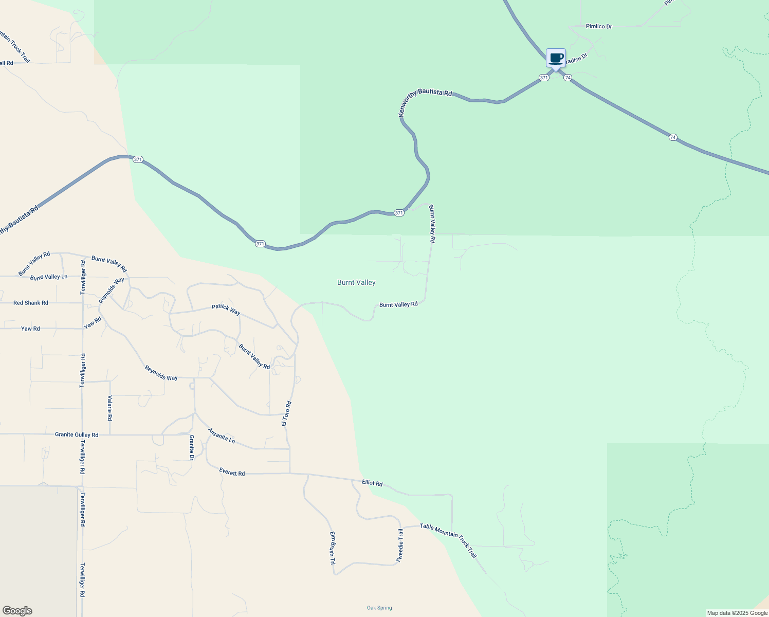 map of restaurants, bars, coffee shops, grocery stores, and more near 60861 Burnt Valley Road in Anza