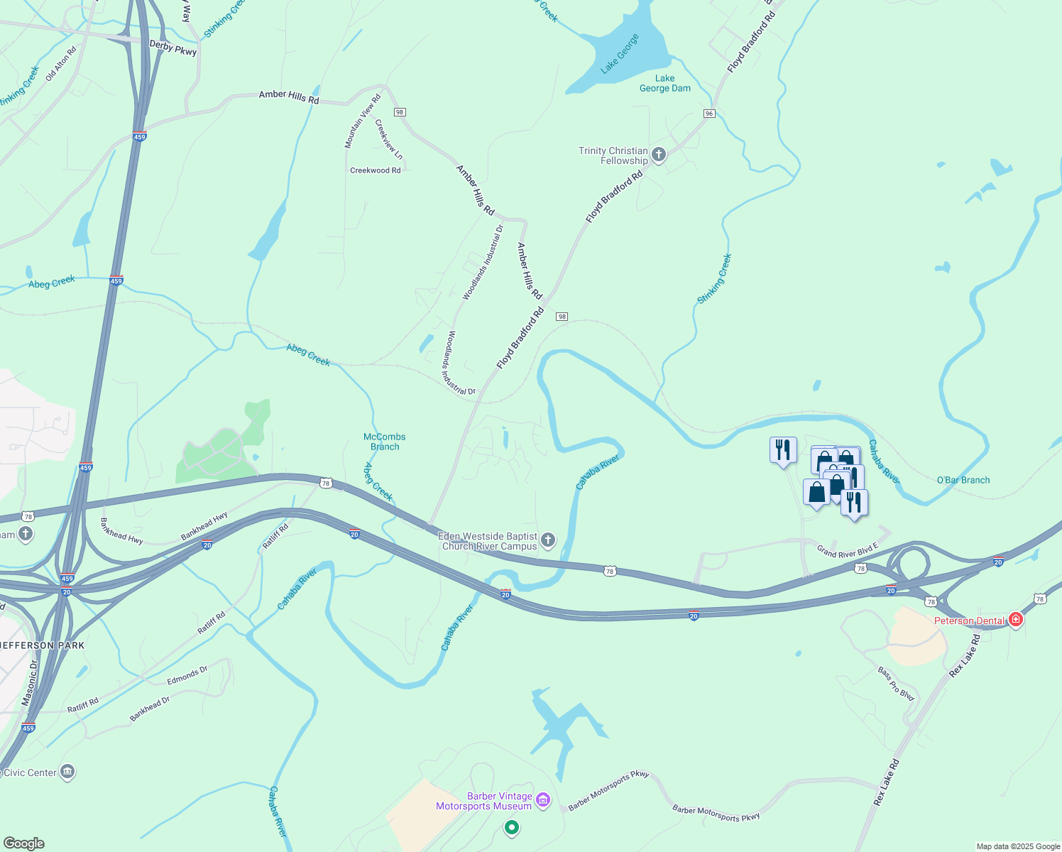 map of restaurants, bars, coffee shops, grocery stores, and more near 700 Morgan Drive in Trussville