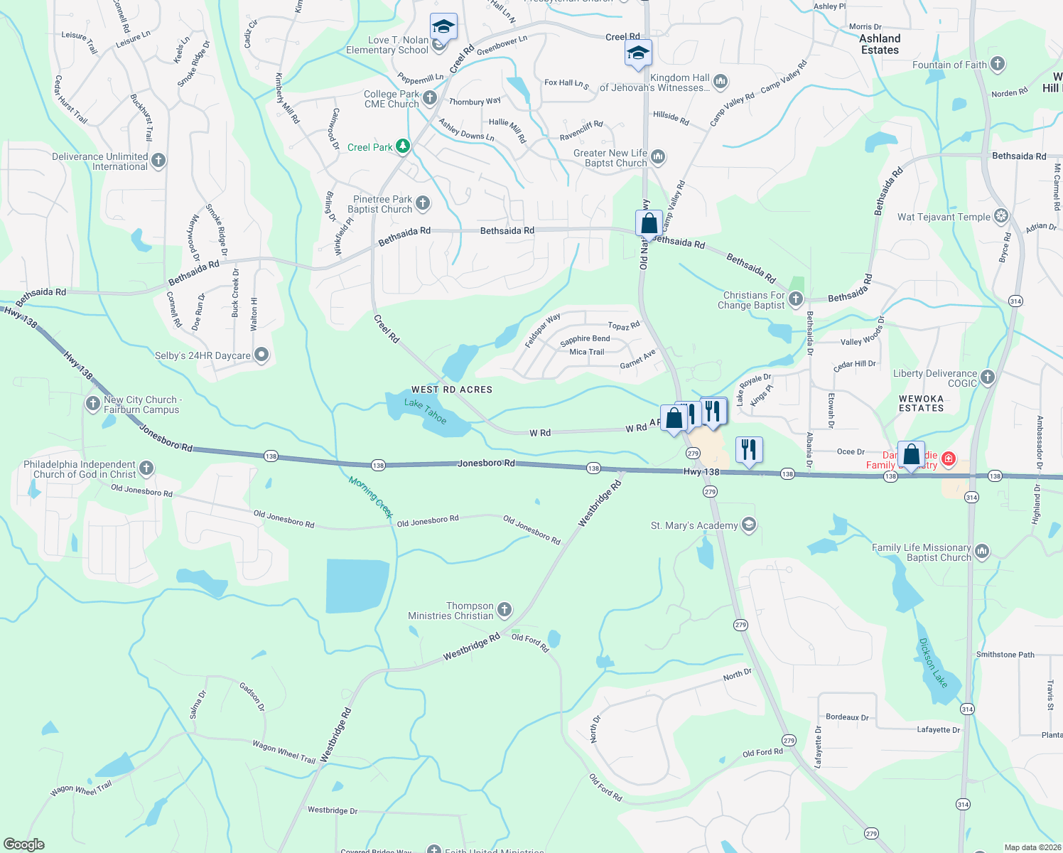 map of restaurants, bars, coffee shops, grocery stores, and more near 2635 West Road in Riverdale