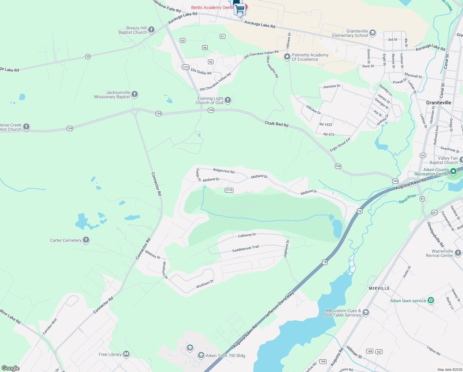 map of restaurants, bars, coffee shops, grocery stores, and more near 233 Midland Drive in Graniteville