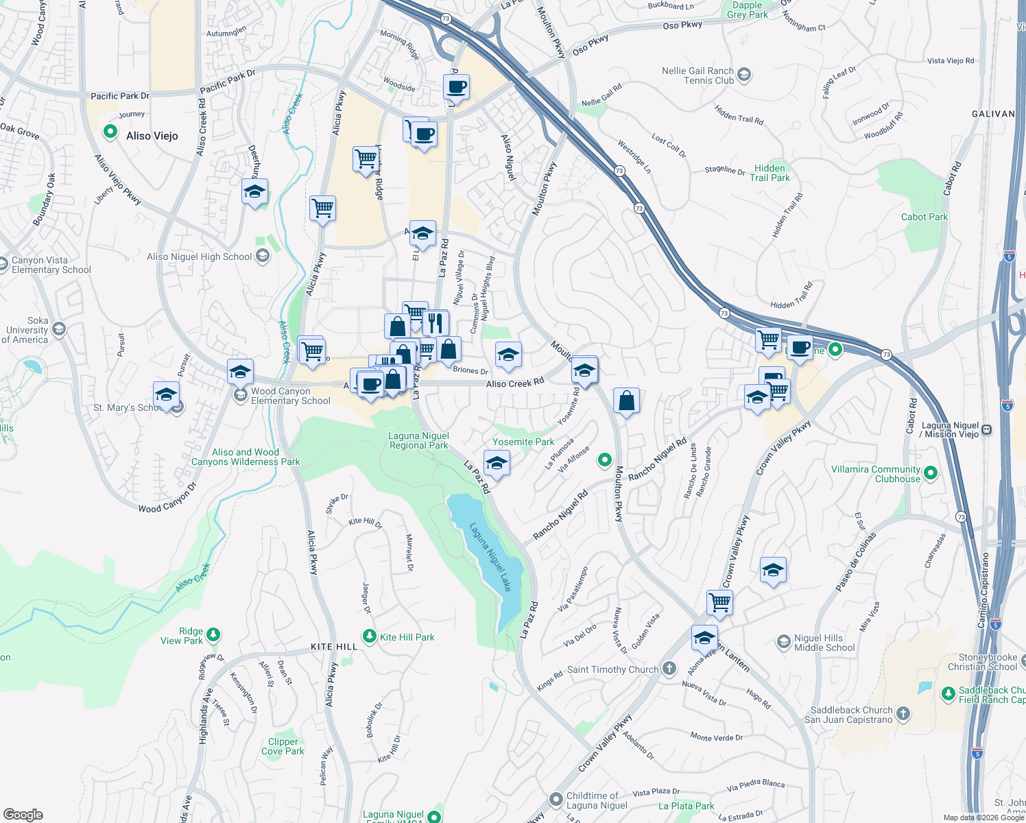 map of restaurants, bars, coffee shops, grocery stores, and more near 28131 Rubicon Court in Laguna Niguel