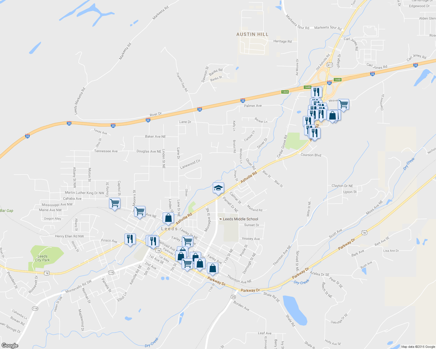 map of restaurants, bars, coffee shops, grocery stores, and more near 1730 Jones Street in Leeds