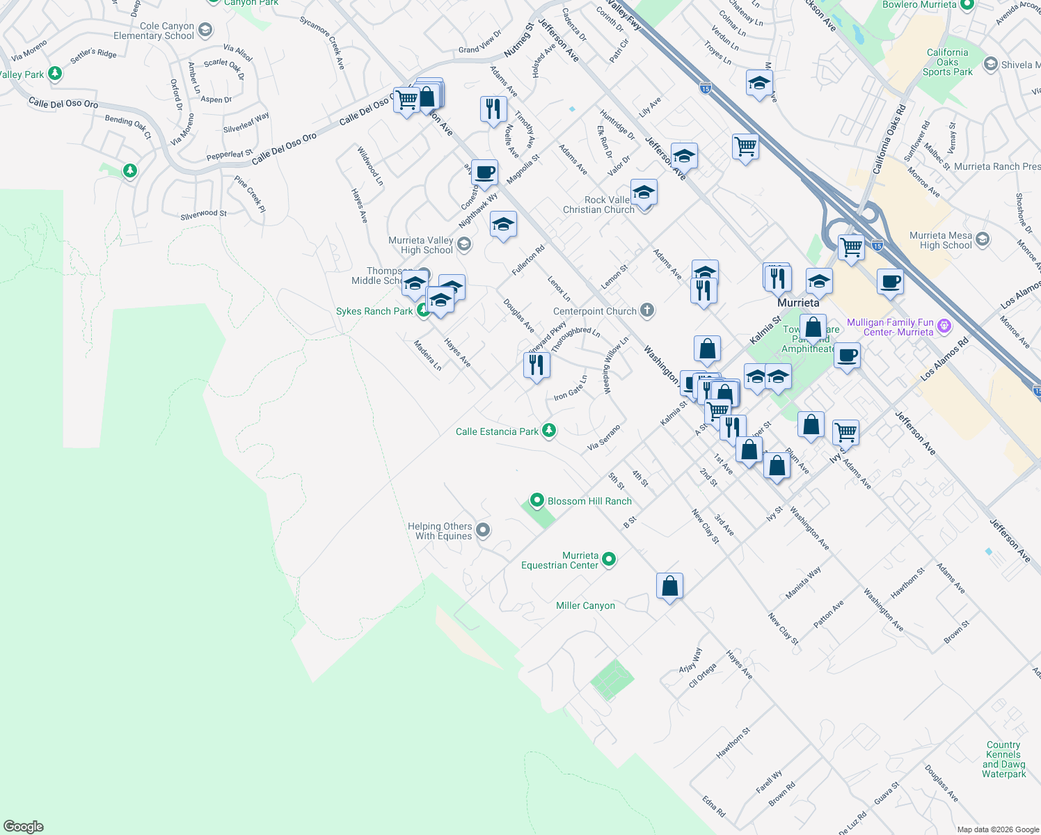 map of restaurants, bars, coffee shops, grocery stores, and more near 42497 Corte Cantante in Murrieta