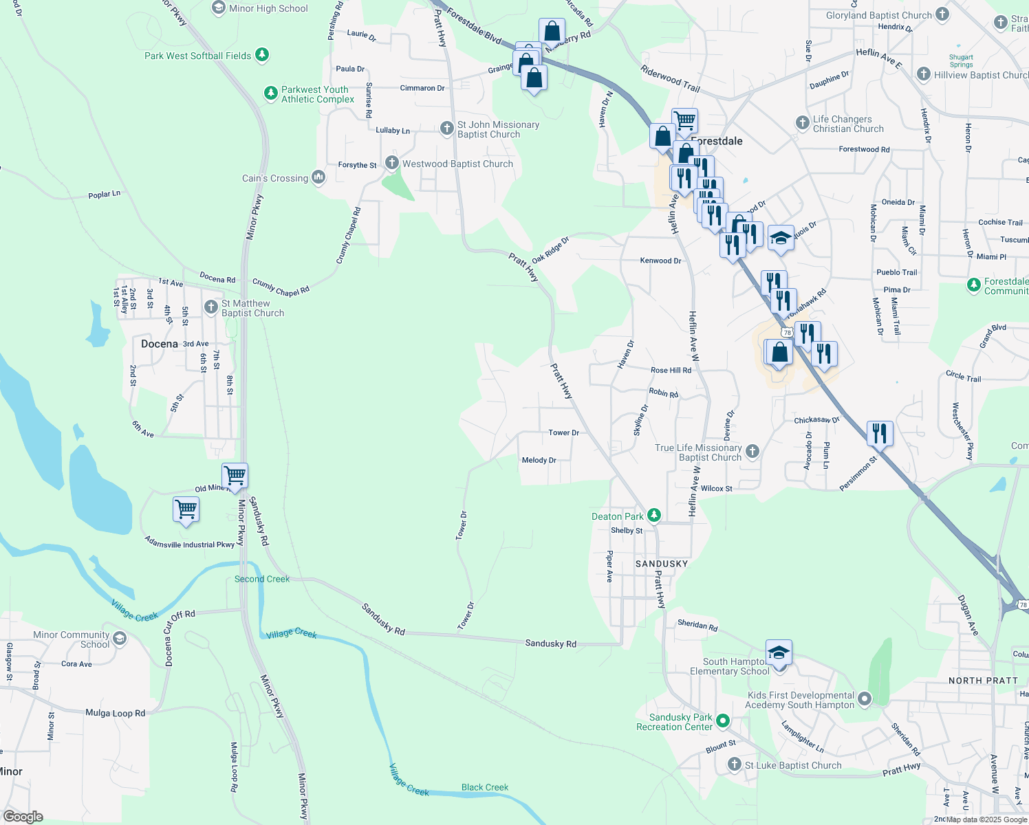 map of restaurants, bars, coffee shops, grocery stores, and more near 926 Dover Lane in Birmingham