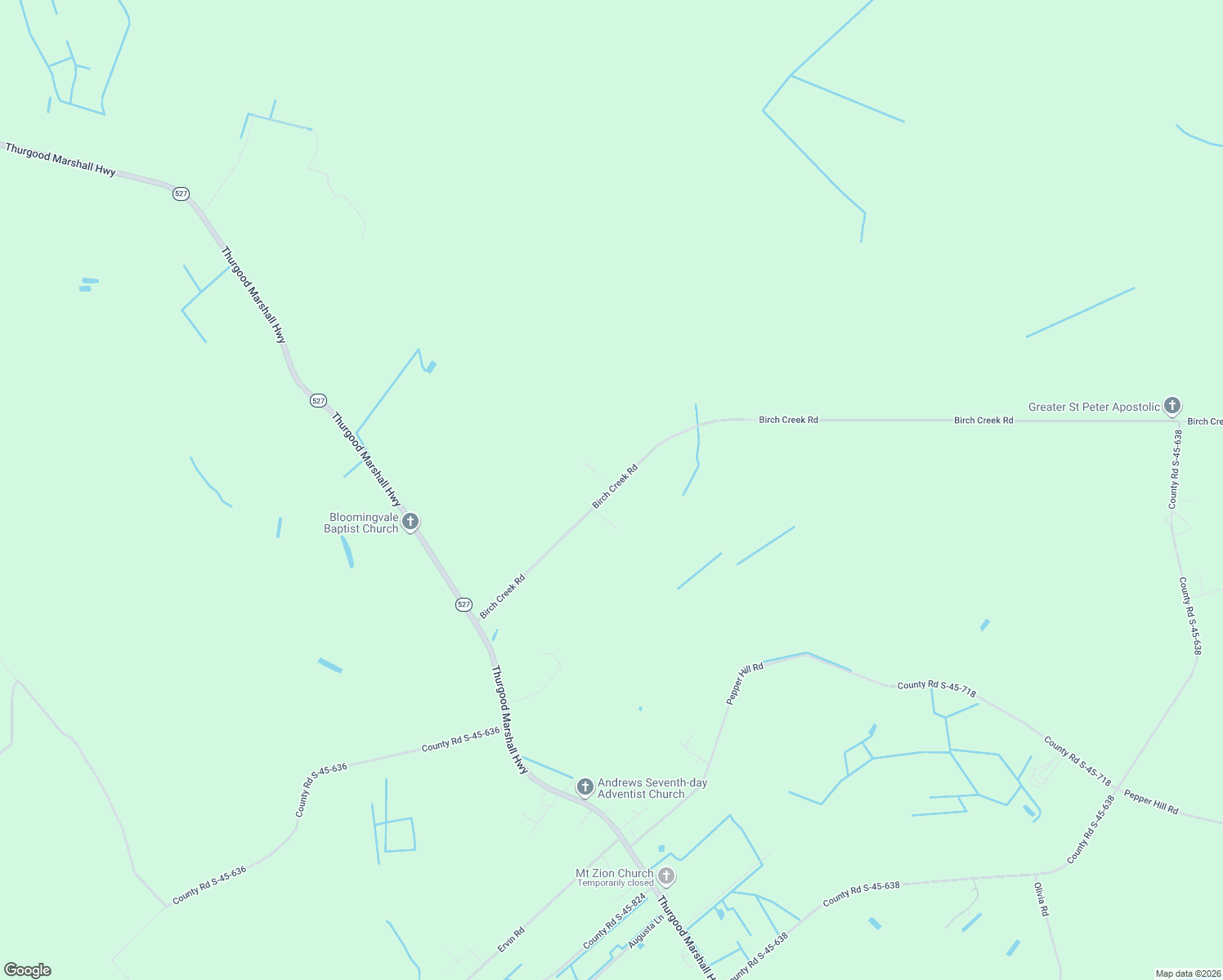 map of restaurants, bars, coffee shops, grocery stores, and more near 1300 Birch Creek Road in Andrews