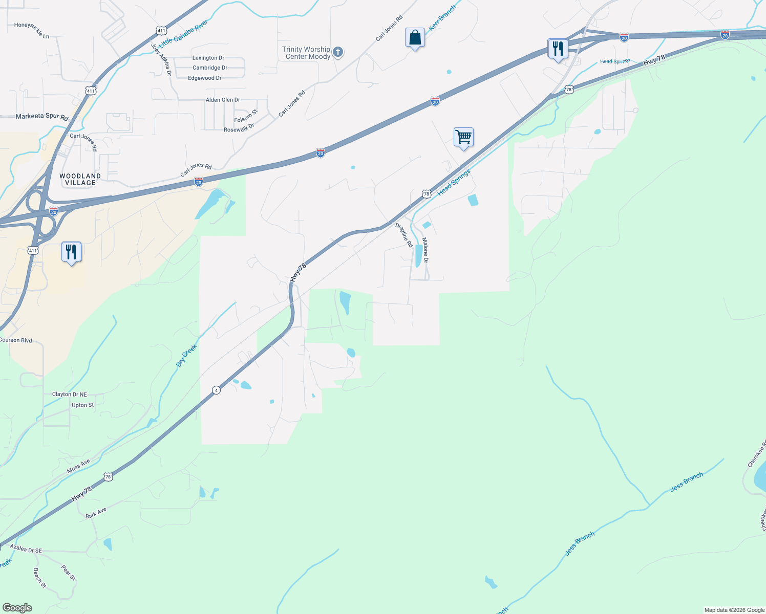 map of restaurants, bars, coffee shops, grocery stores, and more near 1023 Oak Valley Drive in Leeds