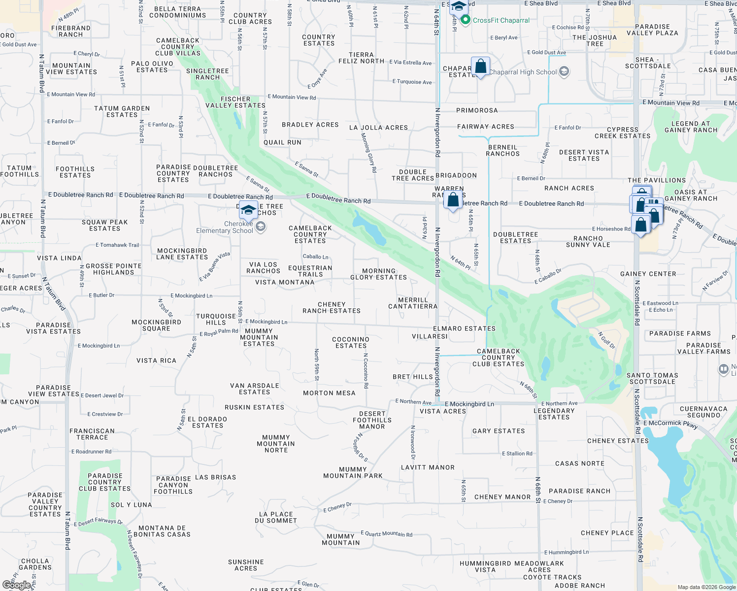 map of restaurants, bars, coffee shops, grocery stores, and more near 6121 Orchid Lane in Paradise Valley
