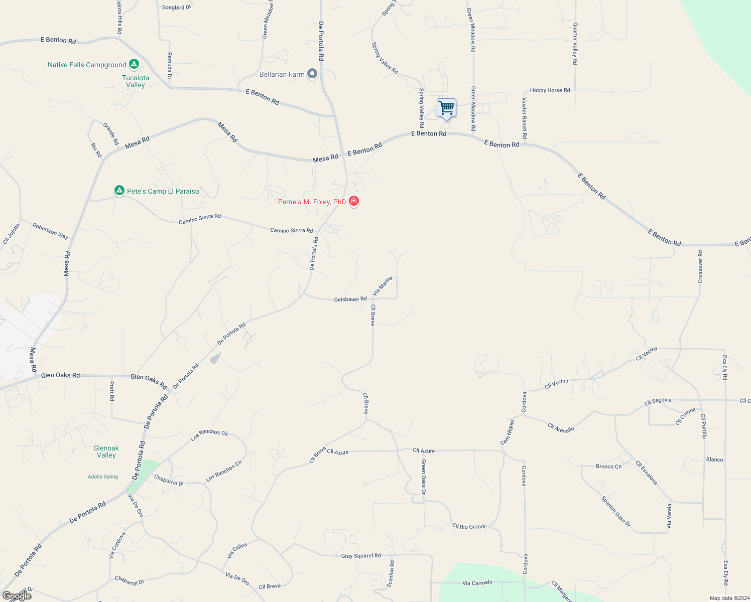 map of restaurants, bars, coffee shops, grocery stores, and more near Calle Breve in Riverside County