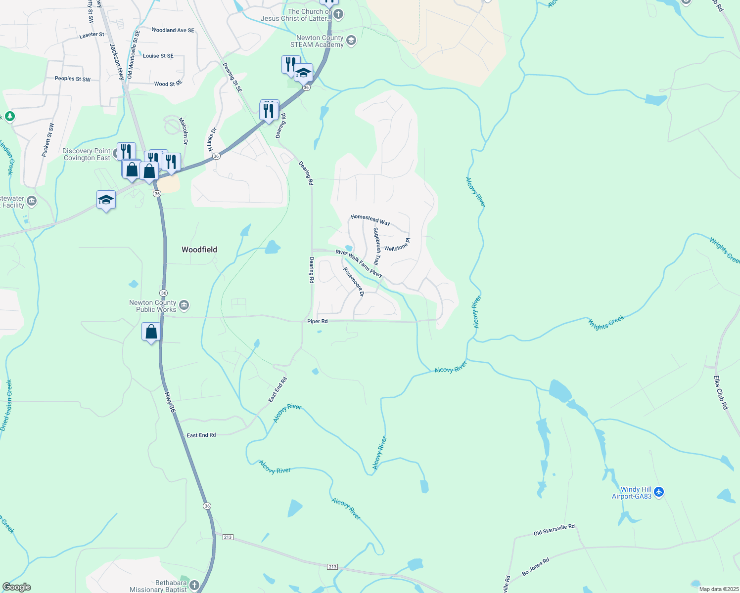 map of restaurants, bars, coffee shops, grocery stores, and more near 20 Snapdragon Lane in Covington