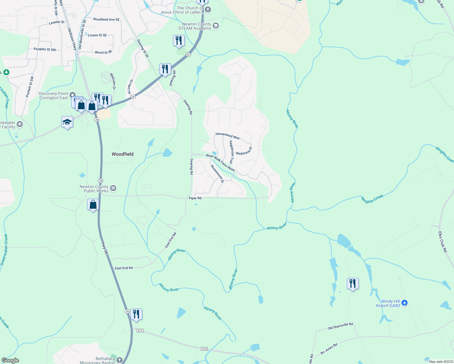 map of restaurants, bars, coffee shops, grocery stores, and more near 20 Snapdragon Lane in Covington