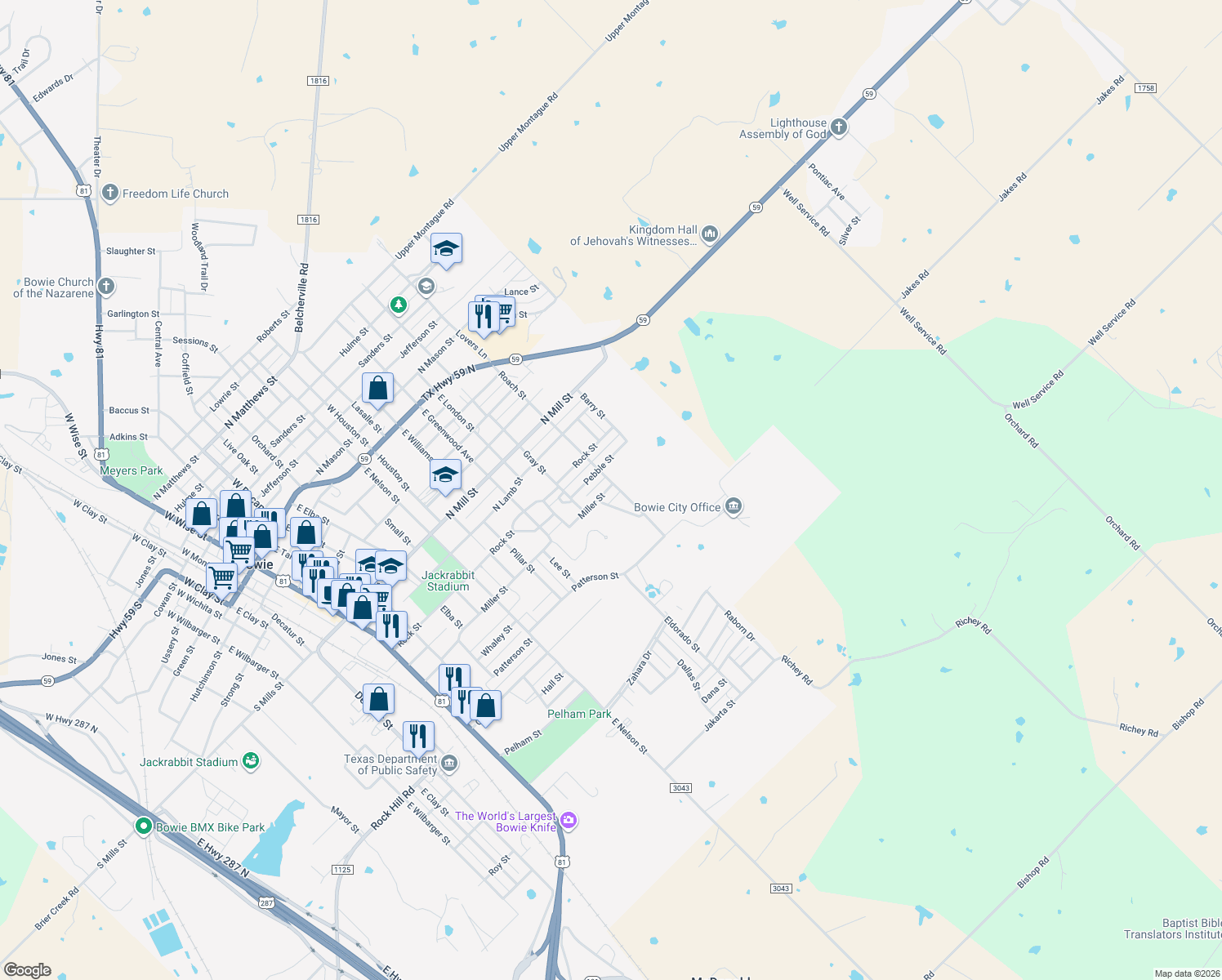 map of restaurants, bars, coffee shops, grocery stores, and more near 1211 Miller Street in Bowie