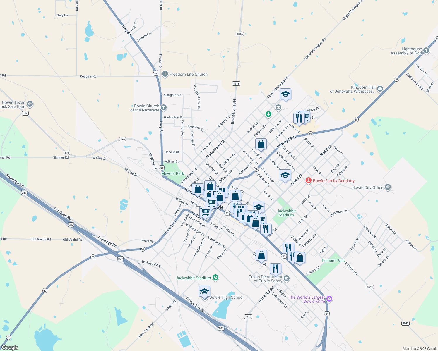 map of restaurants, bars, coffee shops, grocery stores, and more near 509 Cummins Street in Bowie