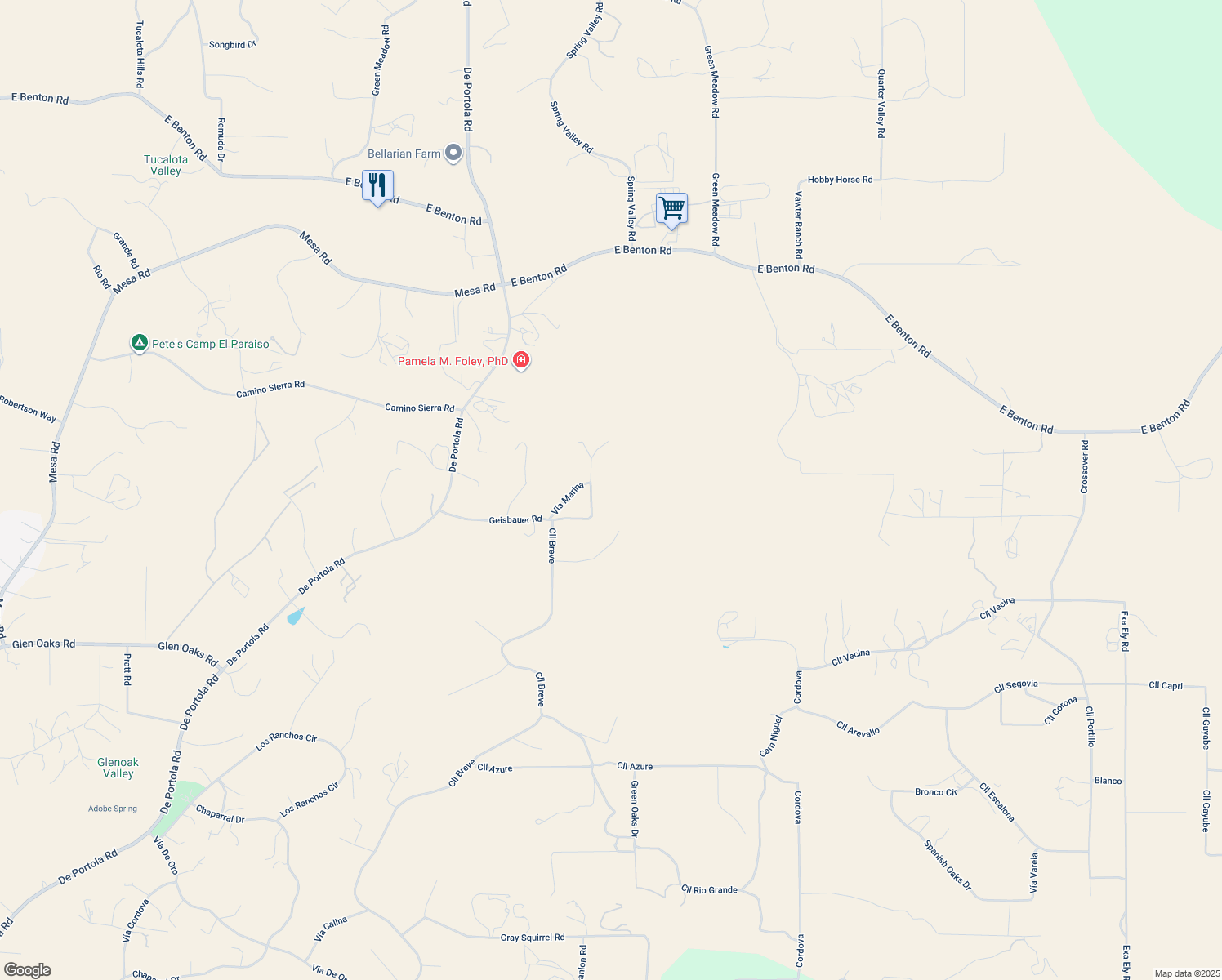 map of restaurants, bars, coffee shops, grocery stores, and more near Vía Cantata in Riverside County