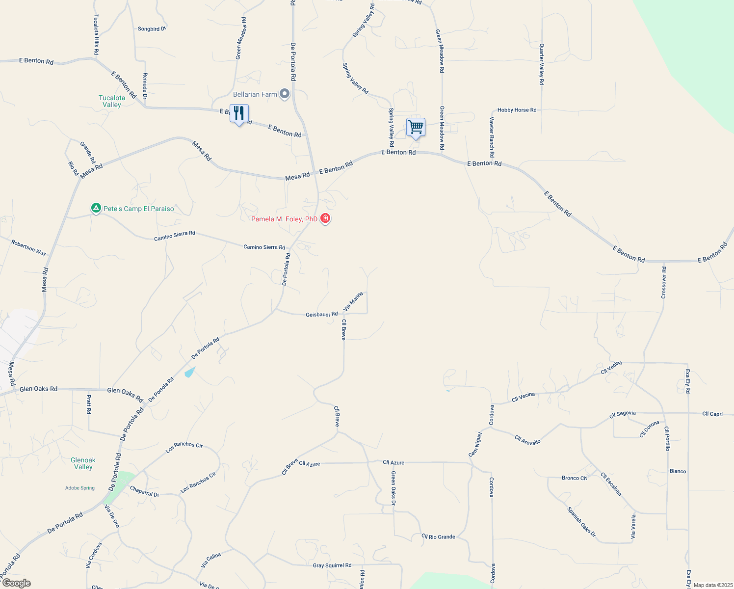 map of restaurants, bars, coffee shops, grocery stores, and more near Vía Cantata in Riverside County