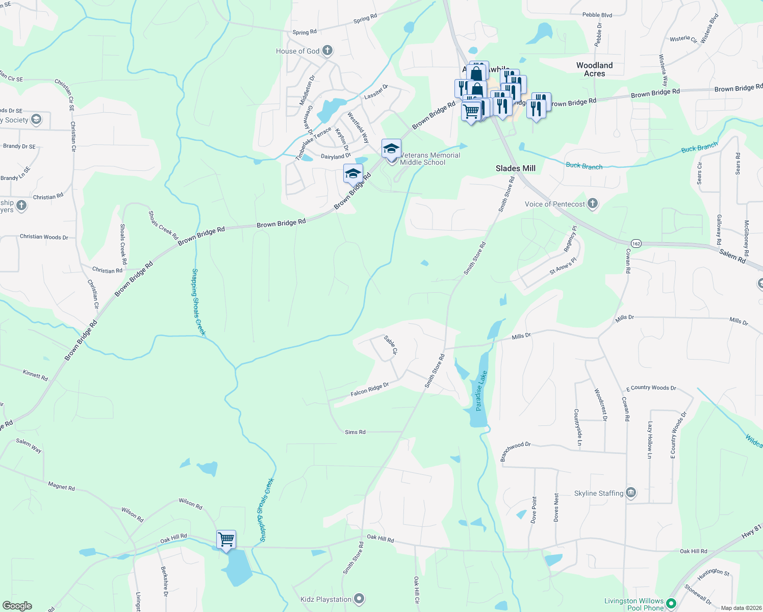 map of restaurants, bars, coffee shops, grocery stores, and more near 425 Rosser Road in Covington