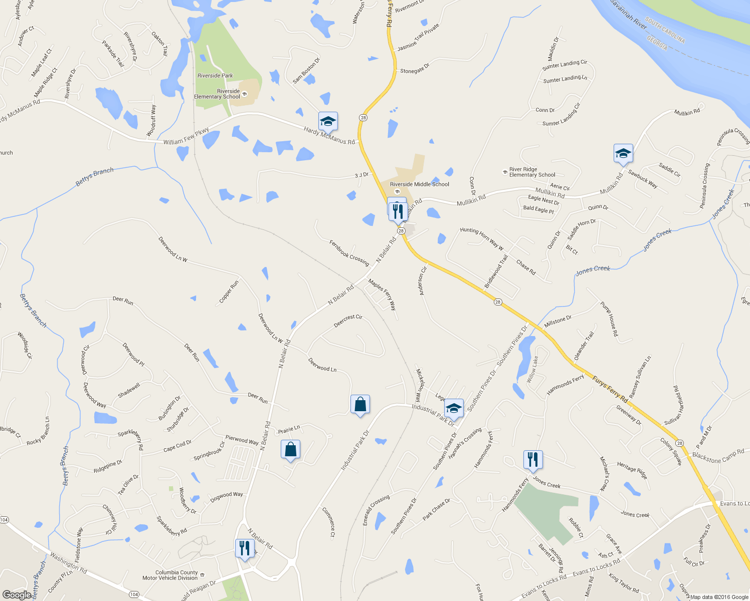 map of restaurants, bars, coffee shops, grocery stores, and more near 3113 Sunset Maple Trail in Evans