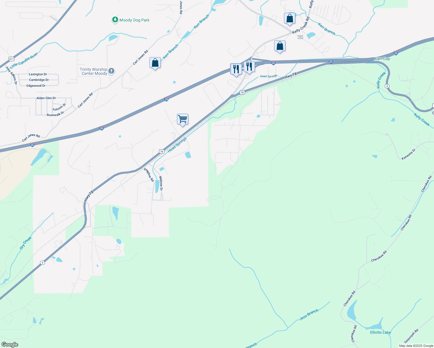 map of restaurants, bars, coffee shops, grocery stores, and more near 350 Cheyenne Street in Leeds