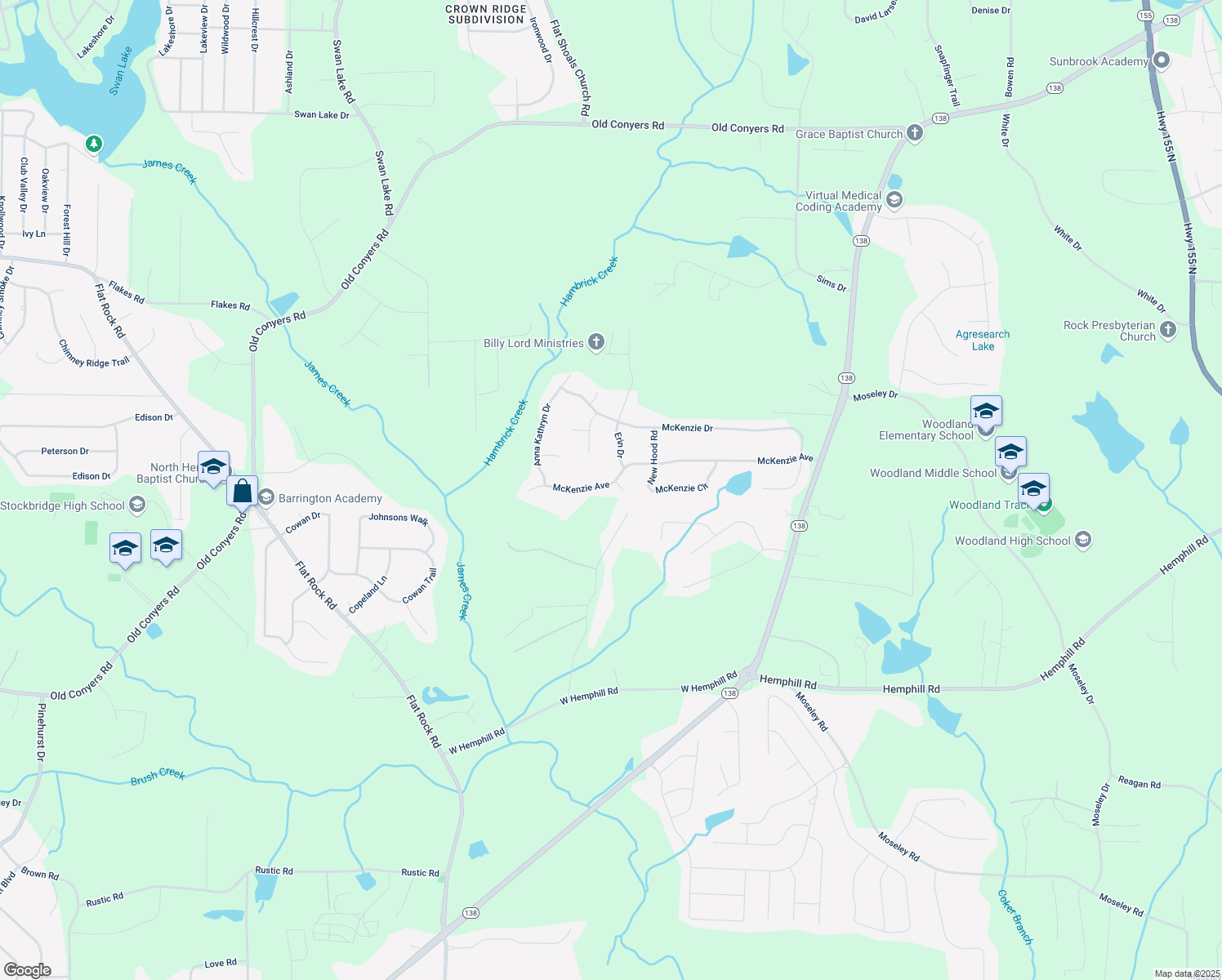 map of restaurants, bars, coffee shops, grocery stores, and more near 541 McKenzie Avenue in Stockbridge