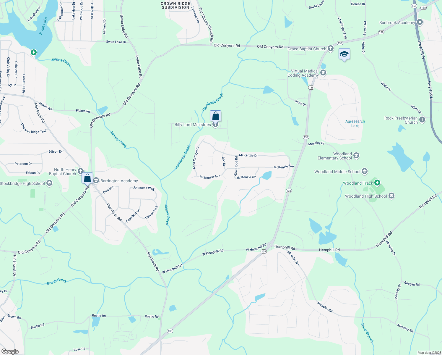 map of restaurants, bars, coffee shops, grocery stores, and more near 541 McKenzie Avenue in Stockbridge