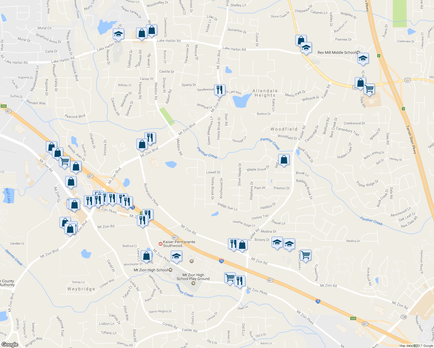 map of restaurants, bars, coffee shops, grocery stores, and more near 2663 Lowell Drive in Morrow