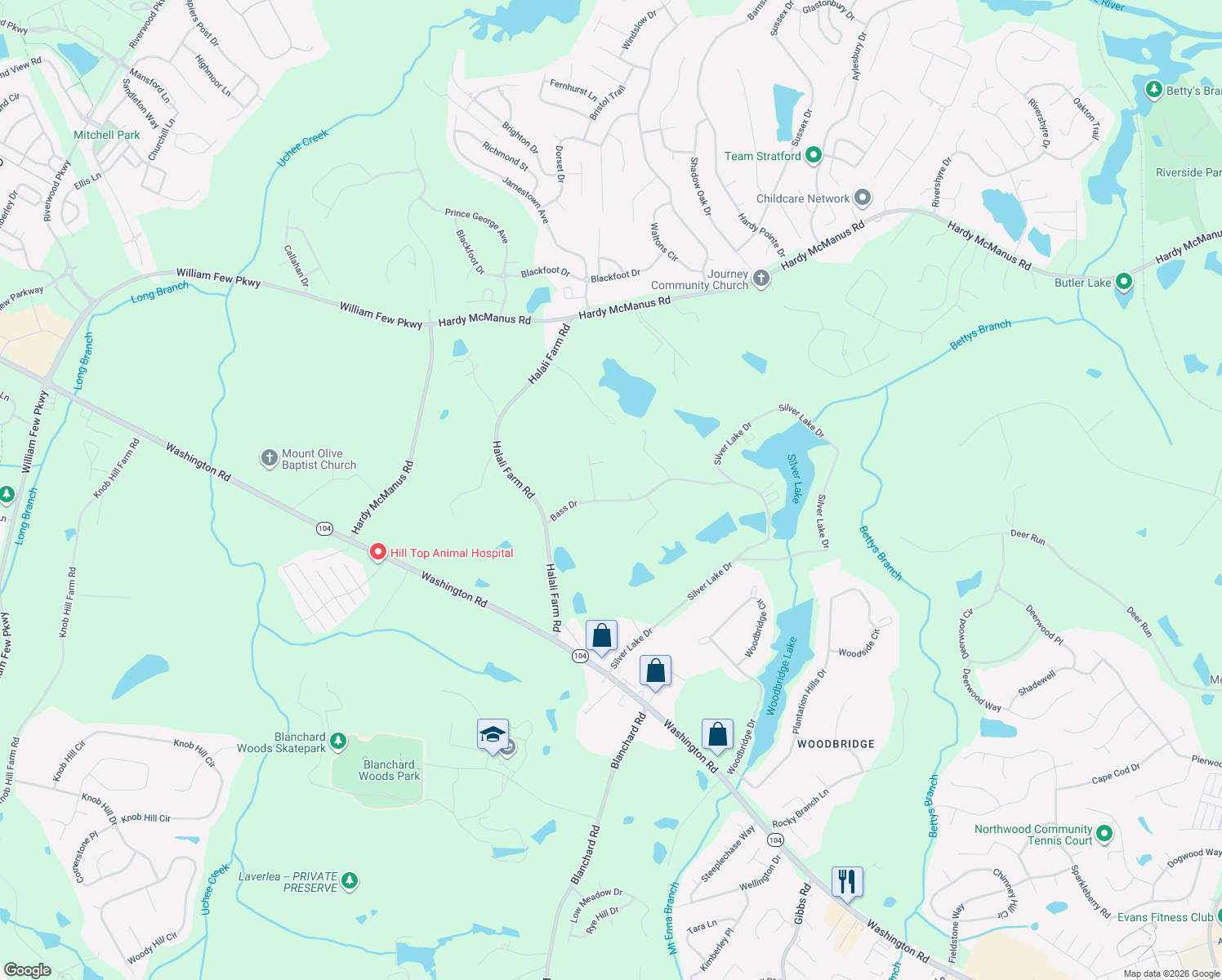 map of restaurants, bars, coffee shops, grocery stores, and more near 4747 Bass Drive in Evans