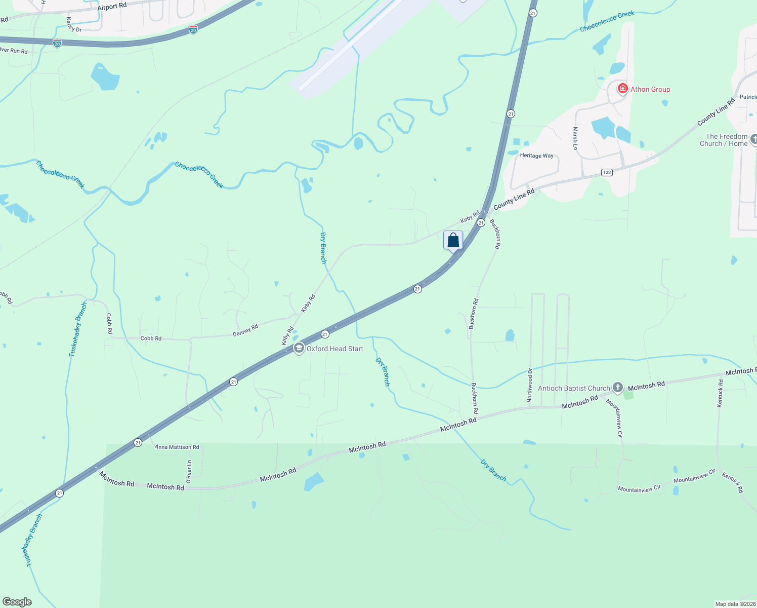 map of restaurants, bars, coffee shops, grocery stores, and more near 49720 Alabama 21 in Munford